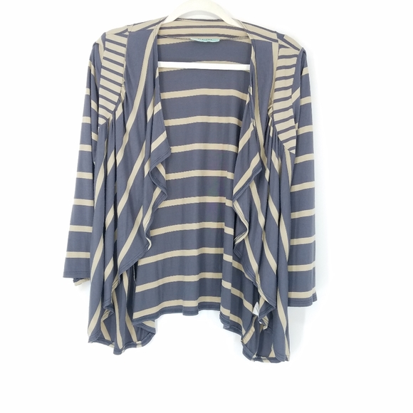 Pleione Sweaters - Pleione Blue Asymmetrical Striped Open Cardigan